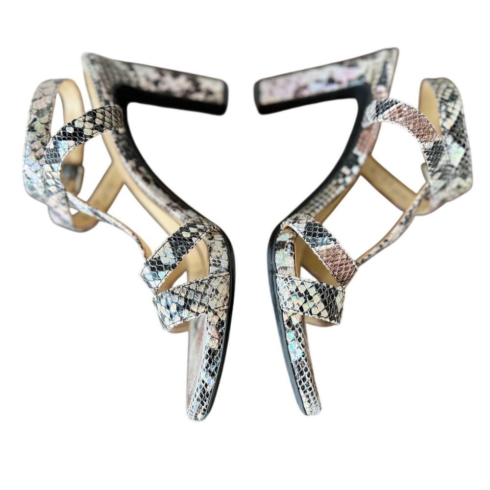 Naturalizer Iridescent Rainbow White Black Snakeskin Strappy Heel Sandal